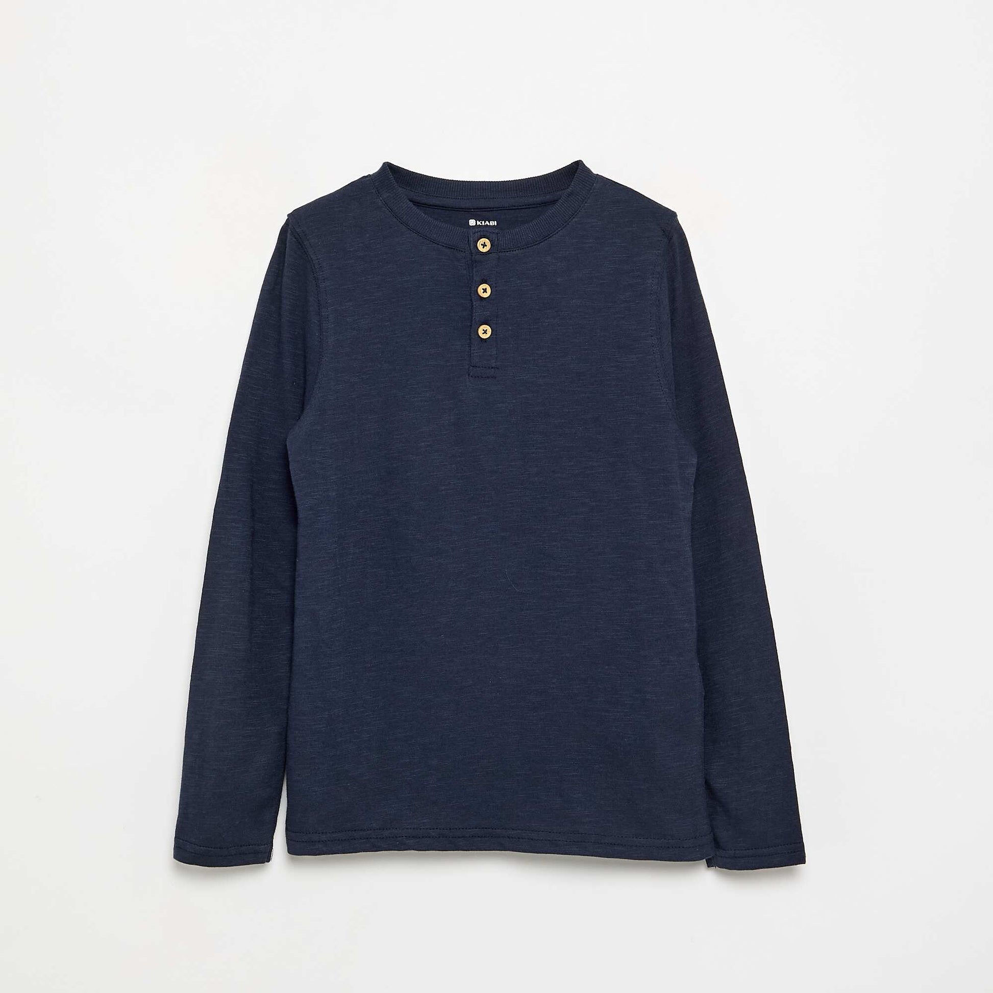 Tee-shirt basique col tunisien BLEU