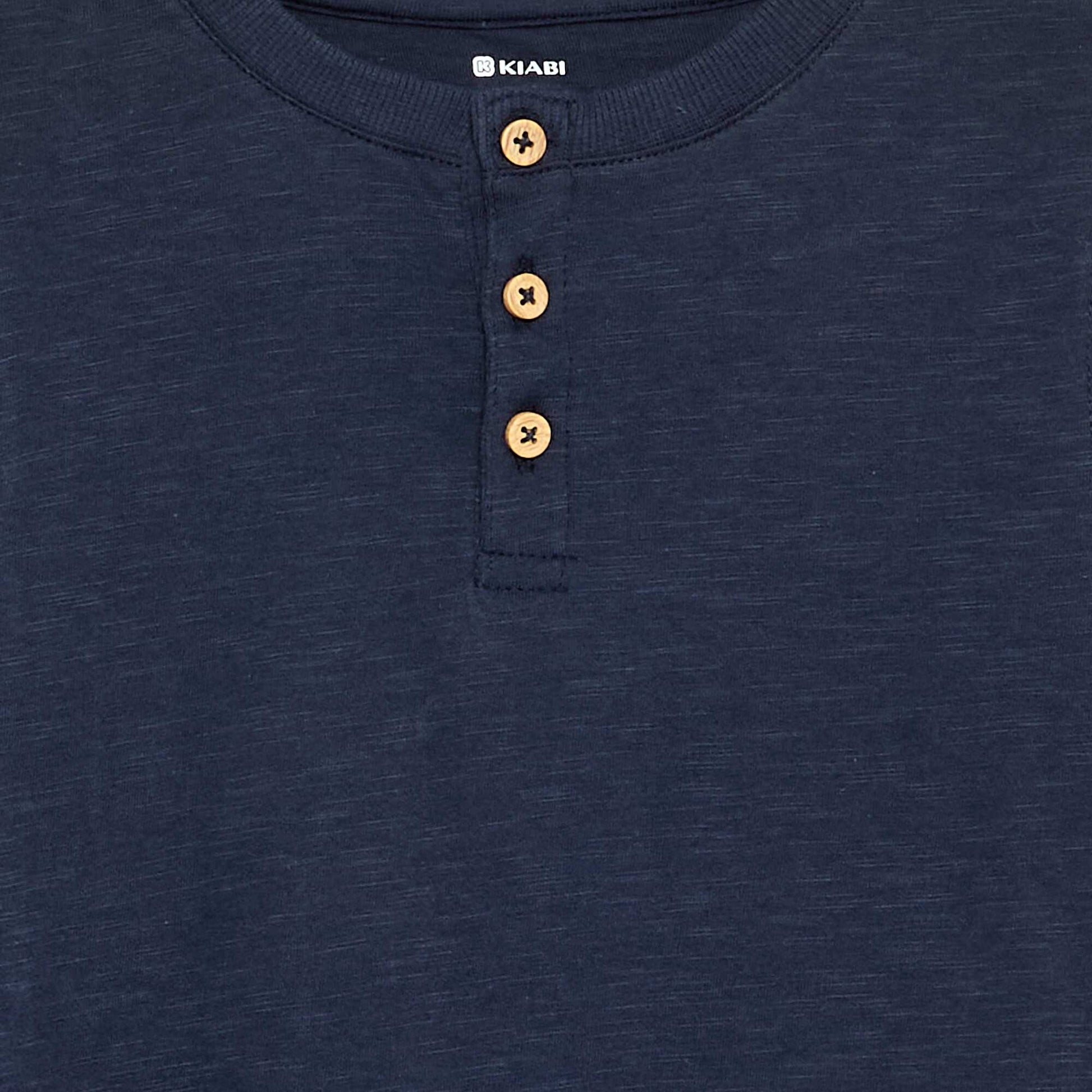 Tee-shirt basique col tunisien BLEU