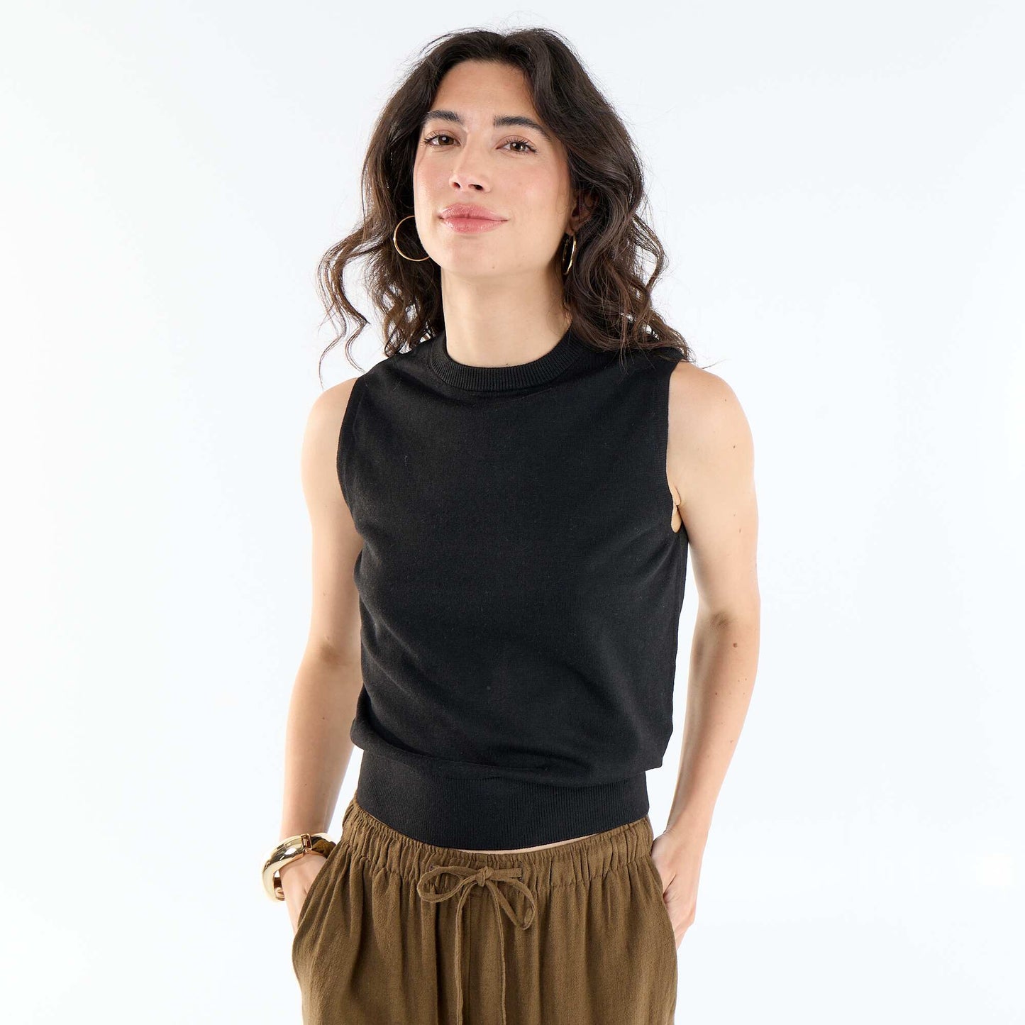 Pull sans manches à col rond NOIR