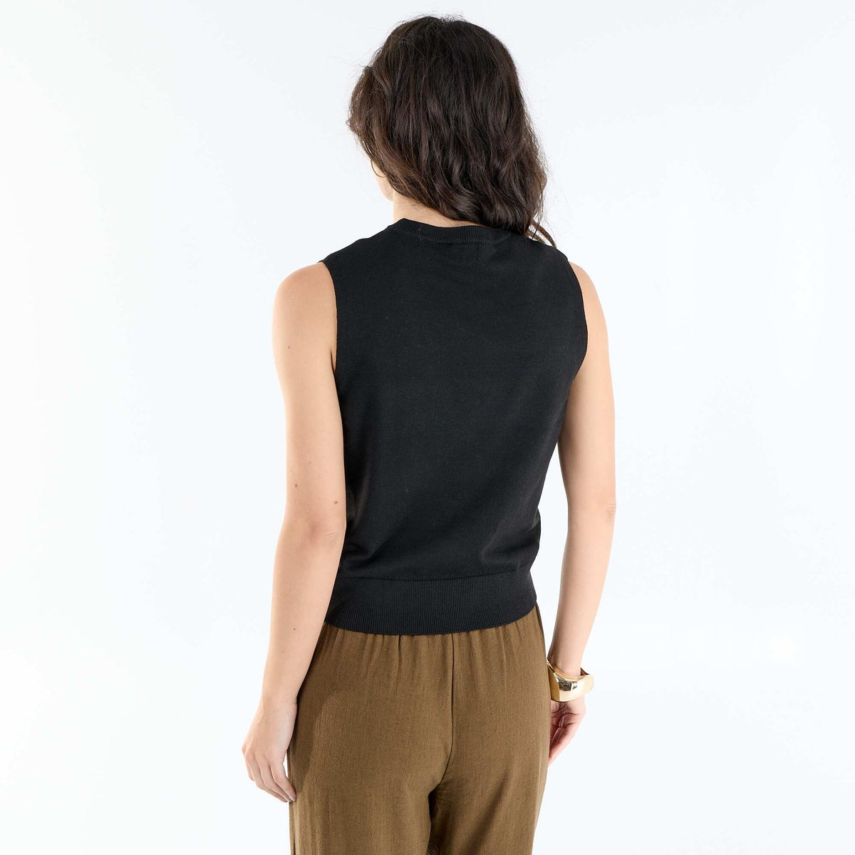 Pull sans manches à col rond NOIR