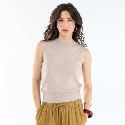 Pull sans manches à col rond BEIGE
