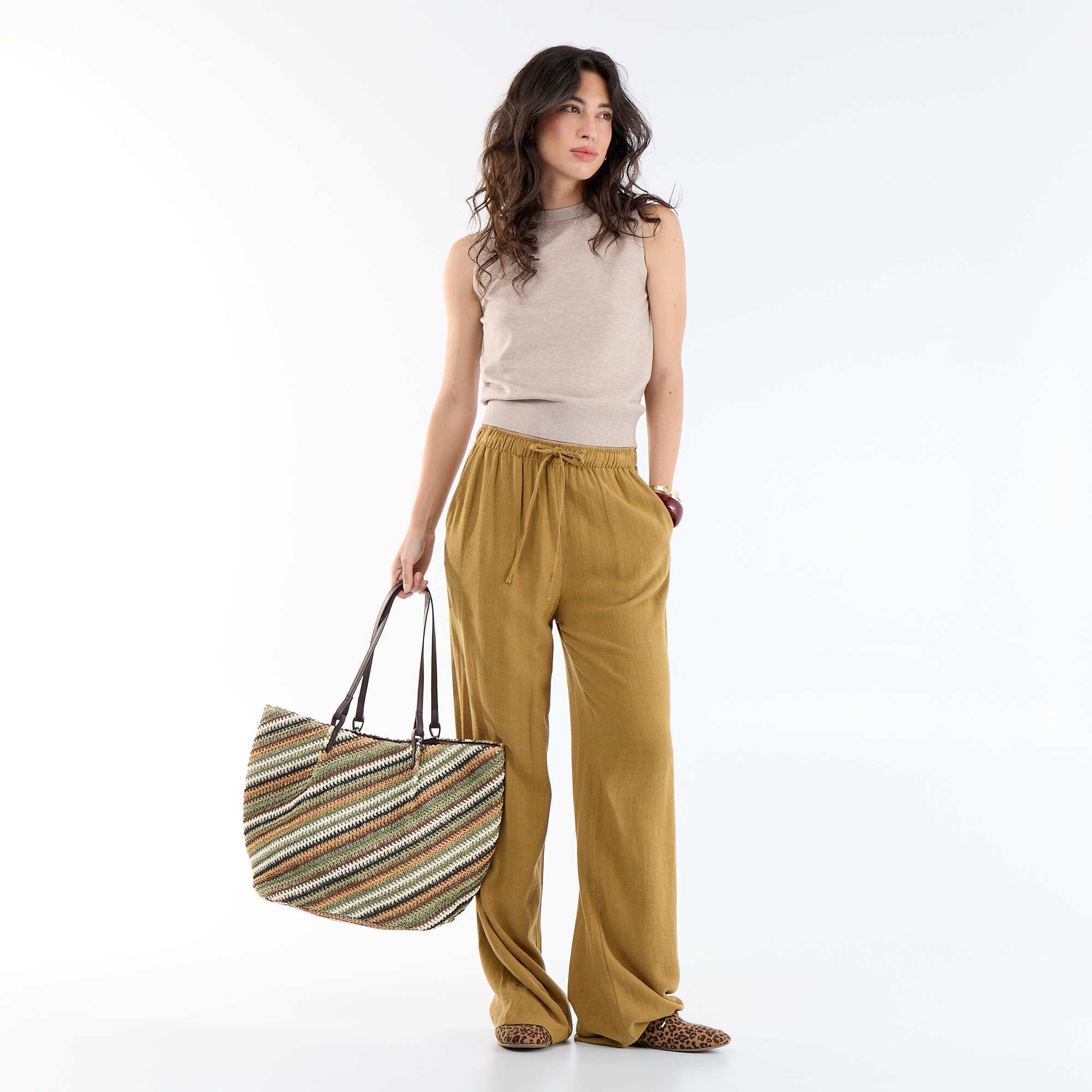 Pull sans manches à col rond BEIGE