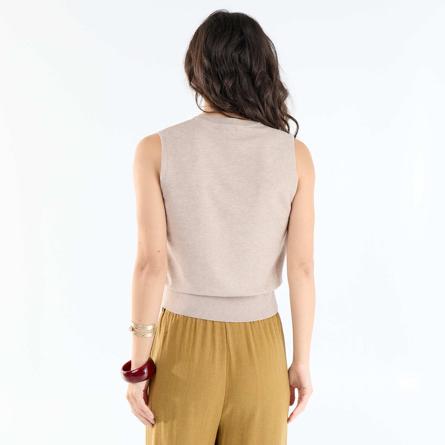 Pull sans manches à col rond BEIGE