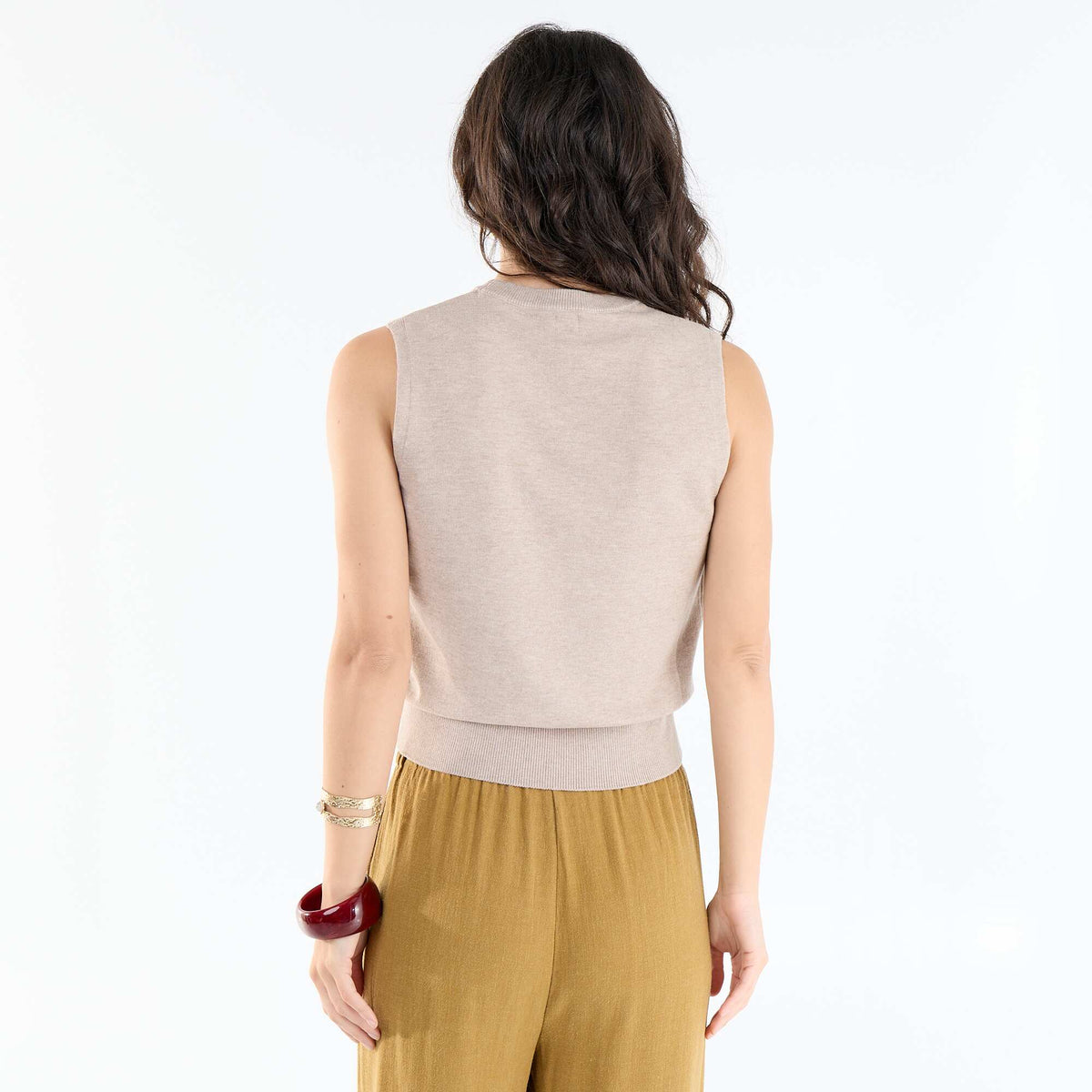 Pull sans manches à col rond BEIGE