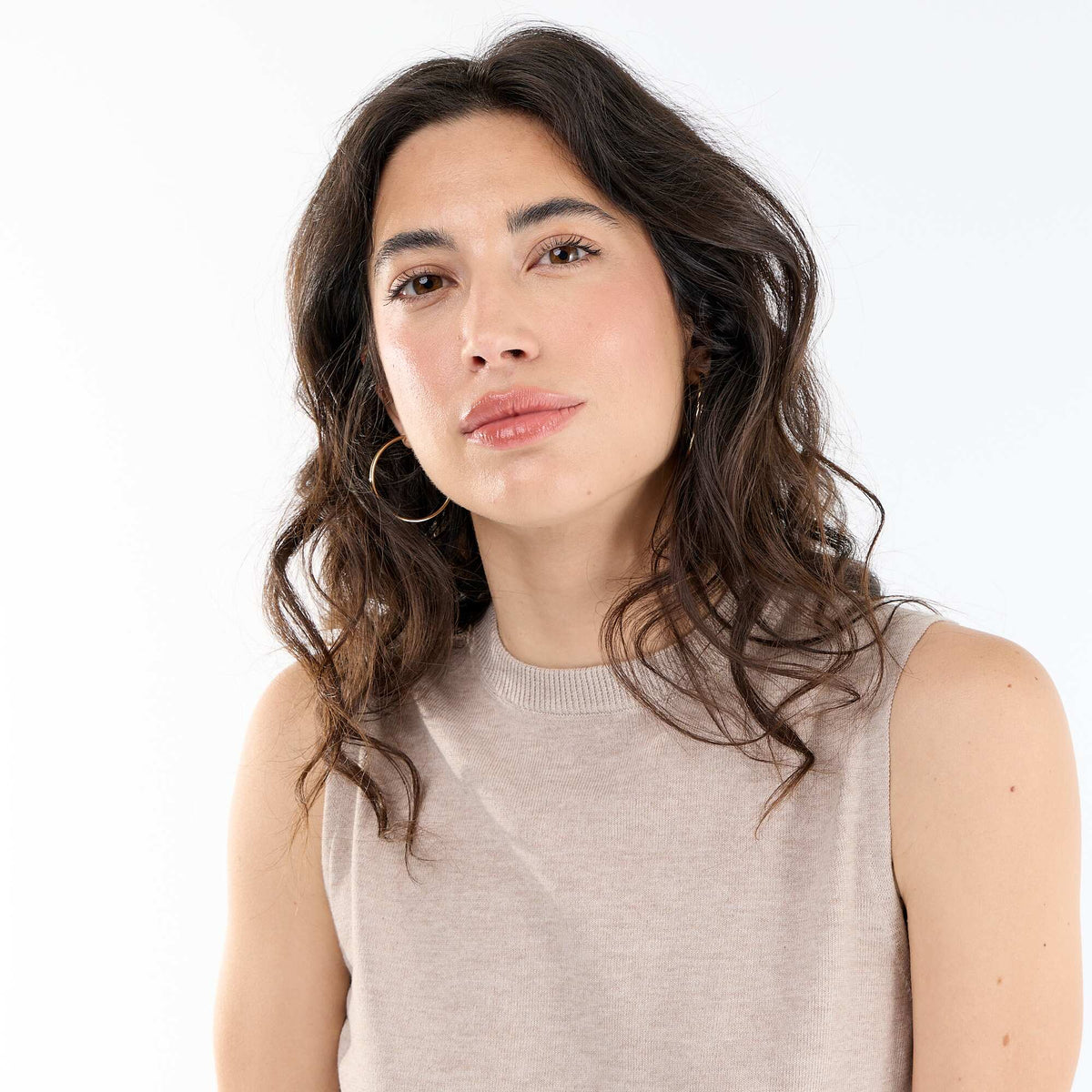 Pull sans manches à col rond BEIGE