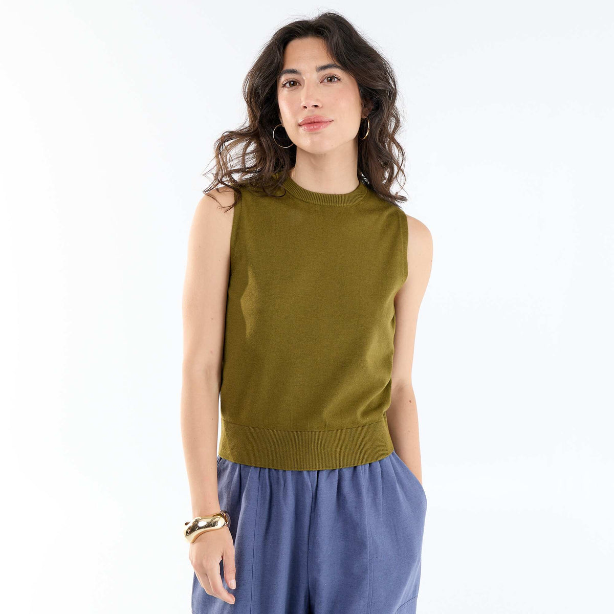 Pull sans manches à col rond VERT