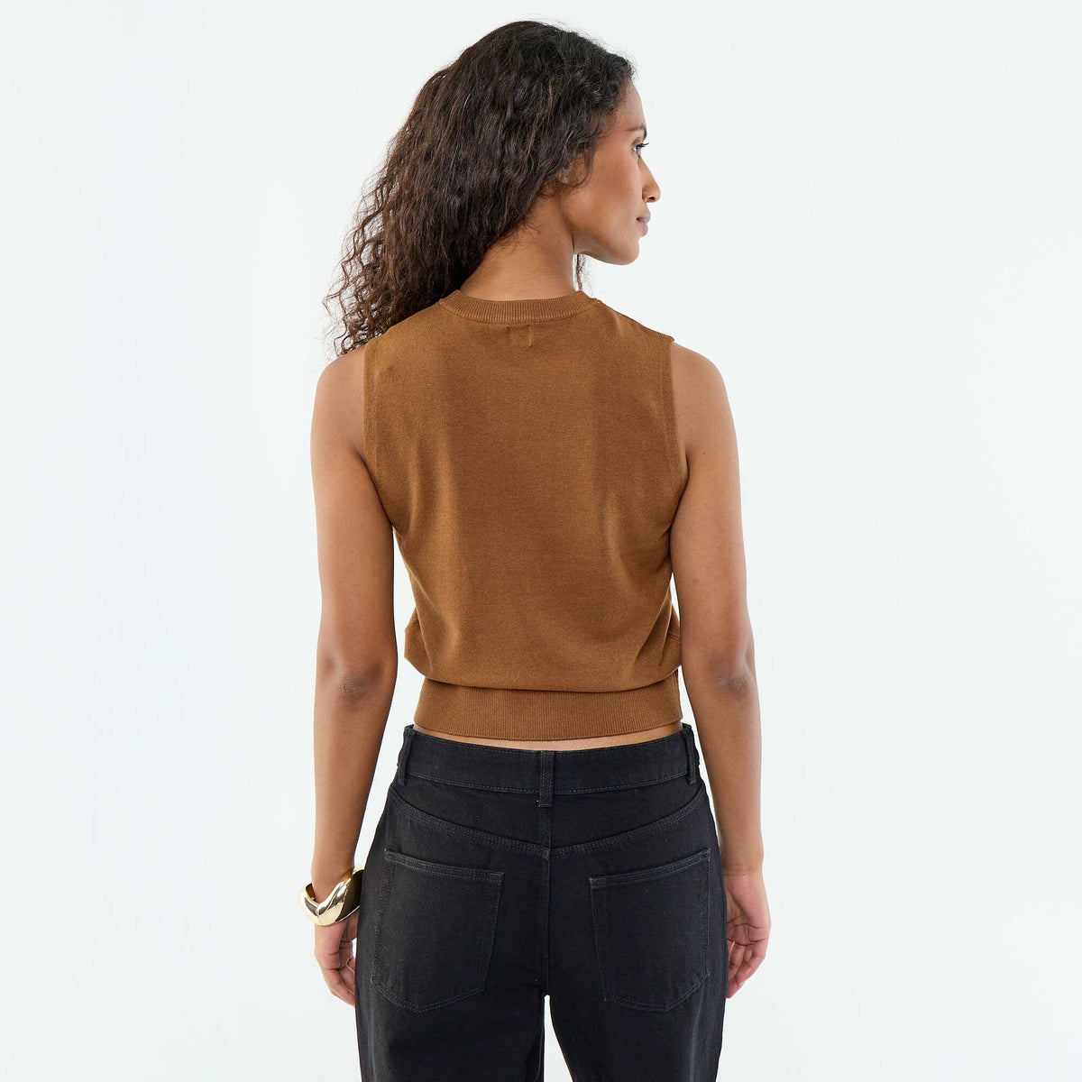 Pull sans manches à col rond MARRON