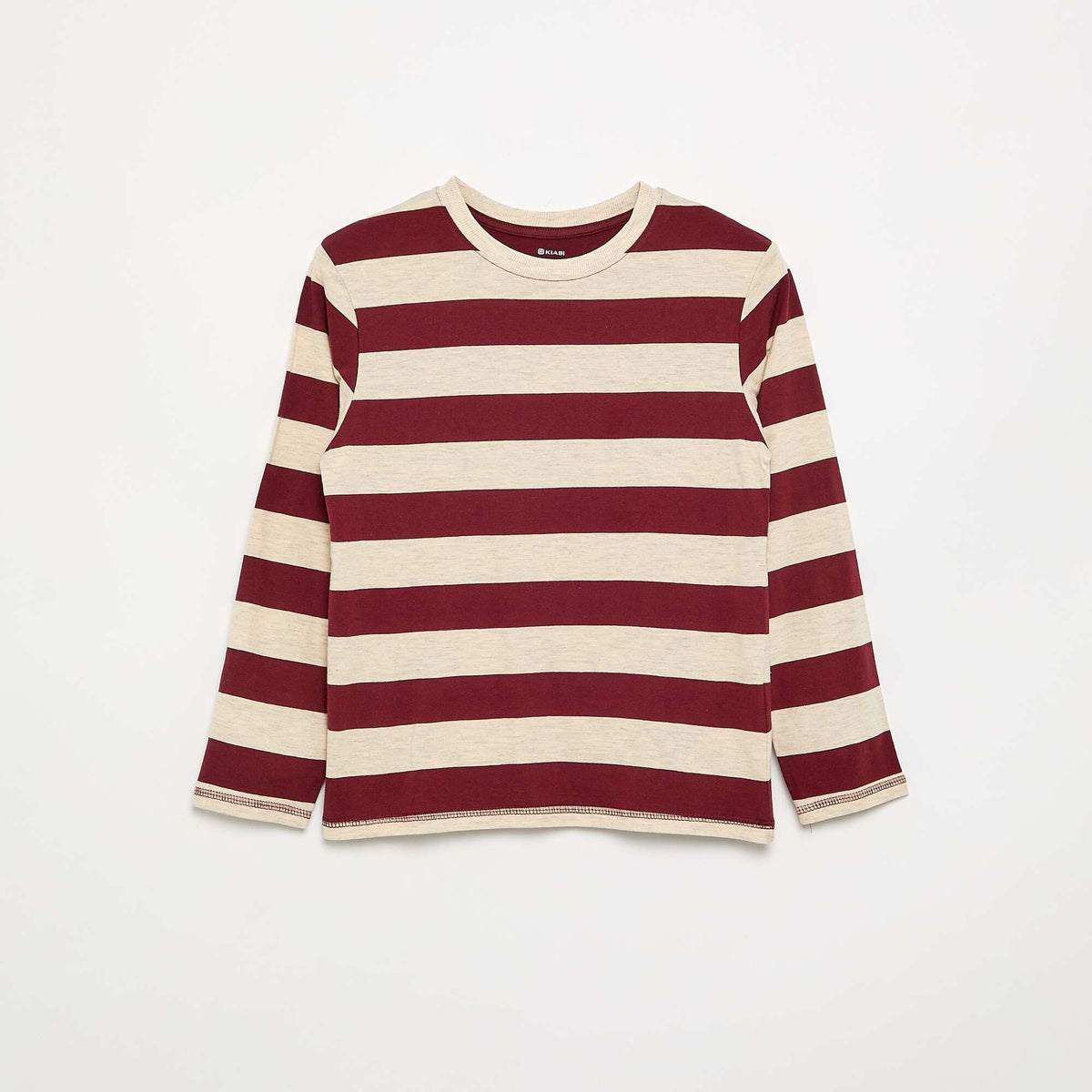 Tee-shirt en jersey à manches longues à rayures BEIGE