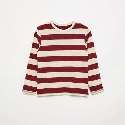 Tee-shirt en jersey à manches longues à rayures BEIGE