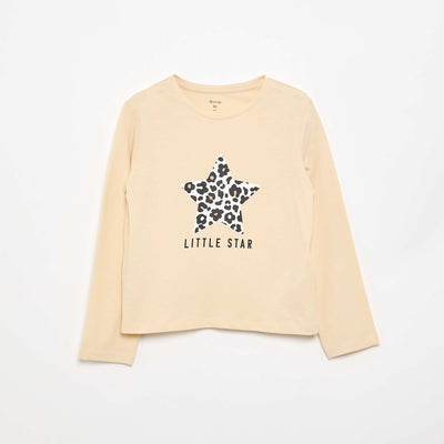 T-shirt à manches longues avec imprimé BEIGE