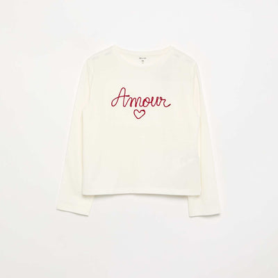 T-shirt à manches longues avec animation BLANC