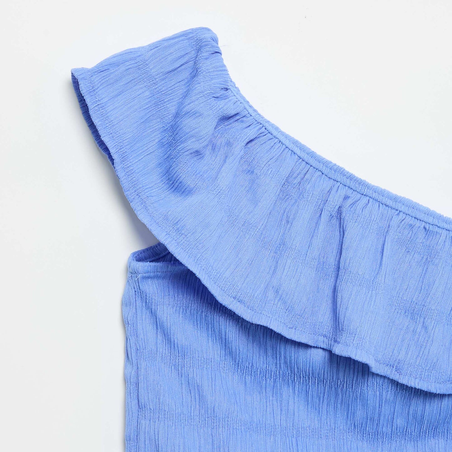 Débardeur en maille gaufrée avec col asymétrique BLEU