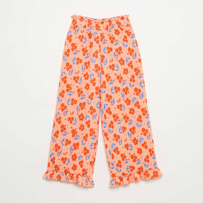 Pantalon large avec bas volantés ORANGE