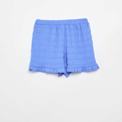 Short uni en maille gaufrée BLEU