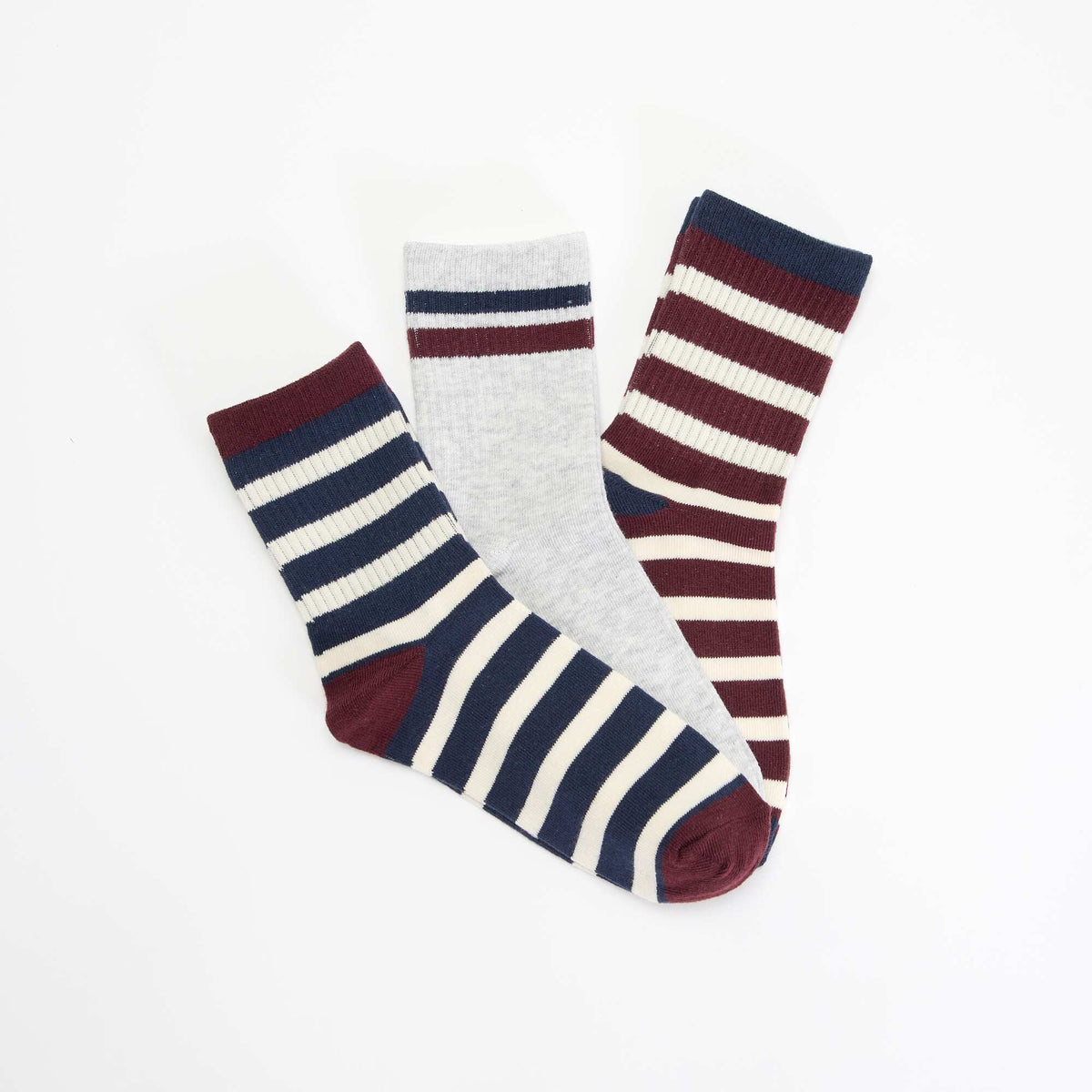 Lot de 3 chaussettes rayées BLEU