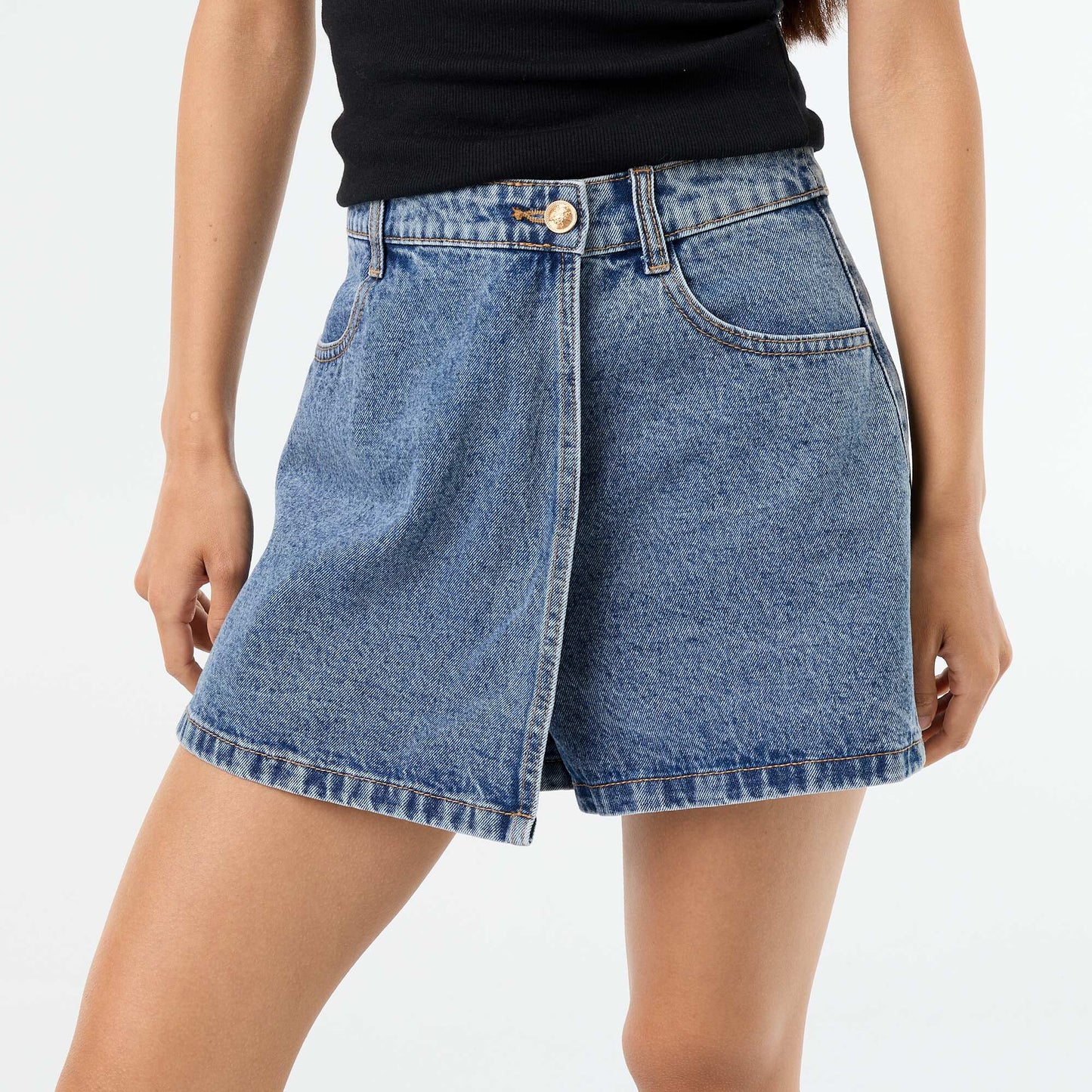 Skort en denim taille haute BLEU