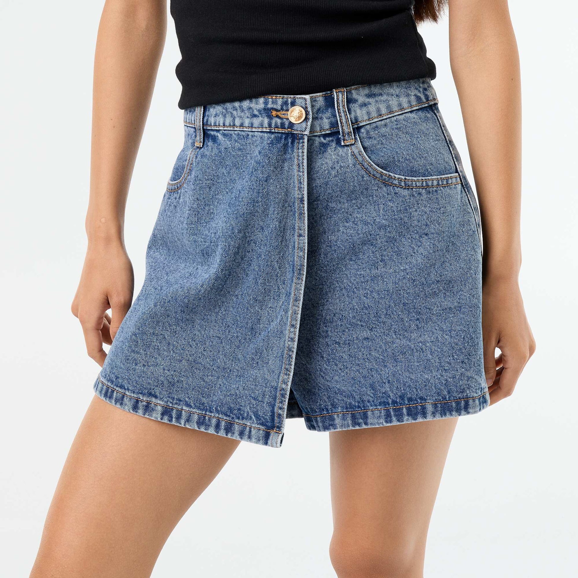 Skort en denim taille haute BLEU