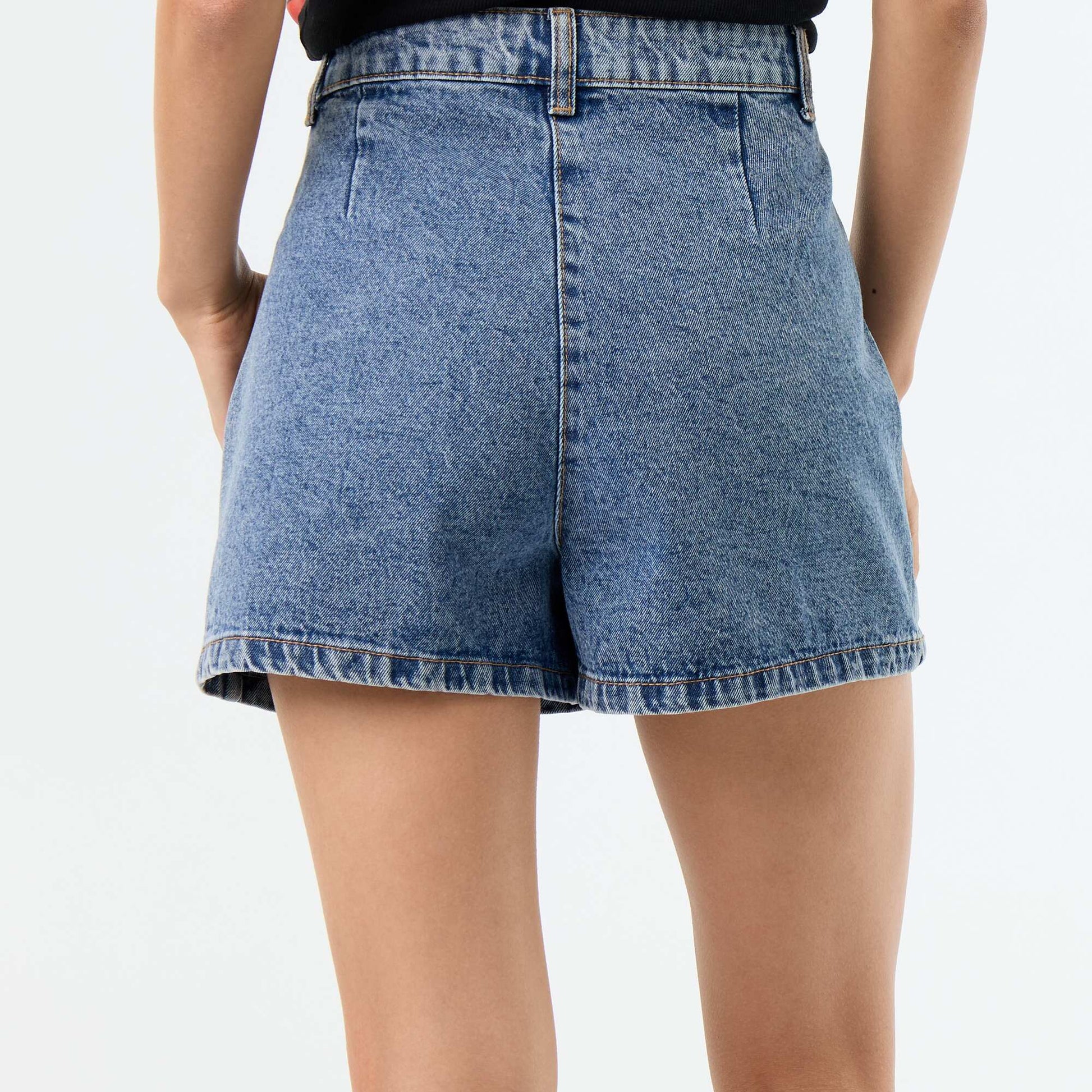 Skort en denim taille haute BLEU