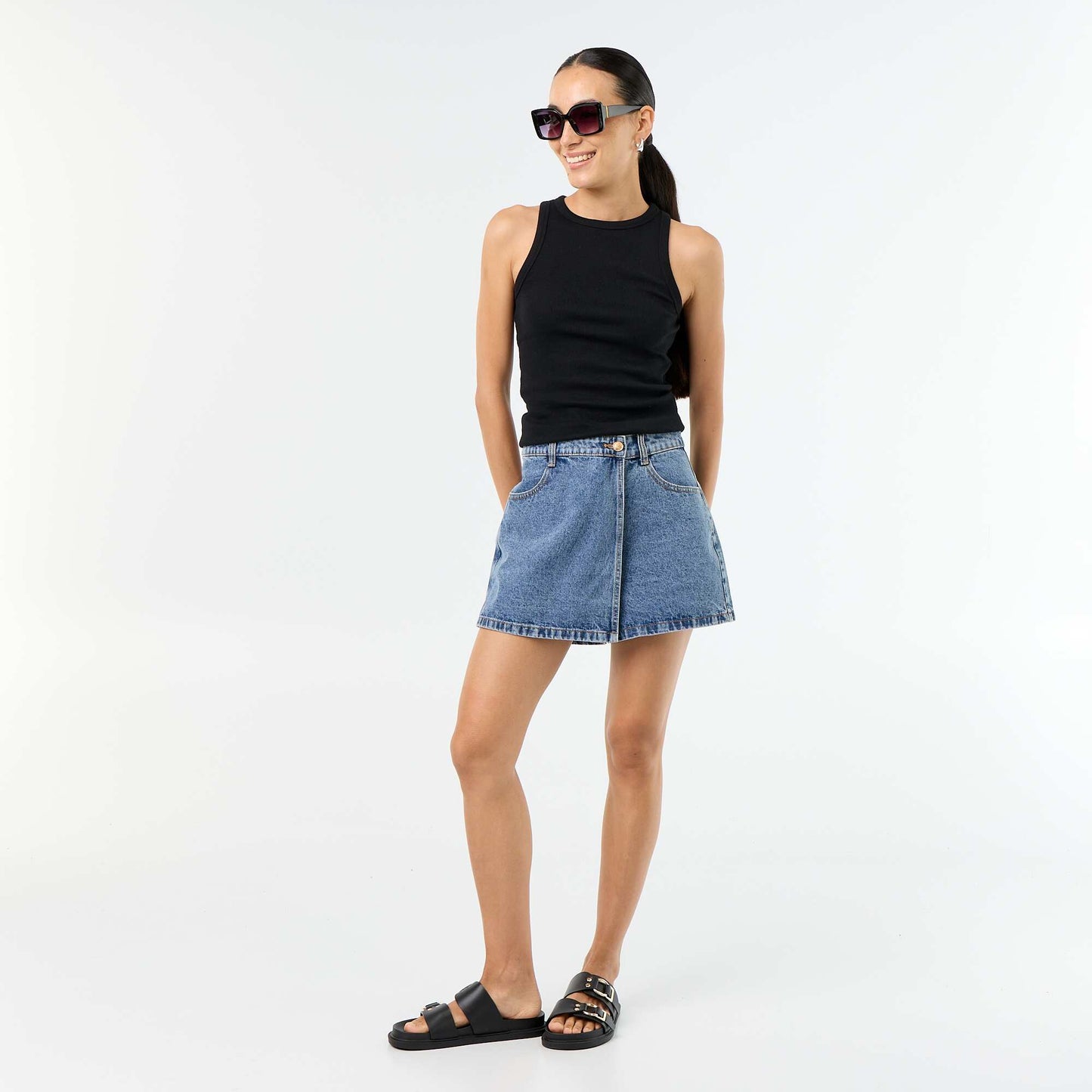 Skort en denim taille haute BLEU