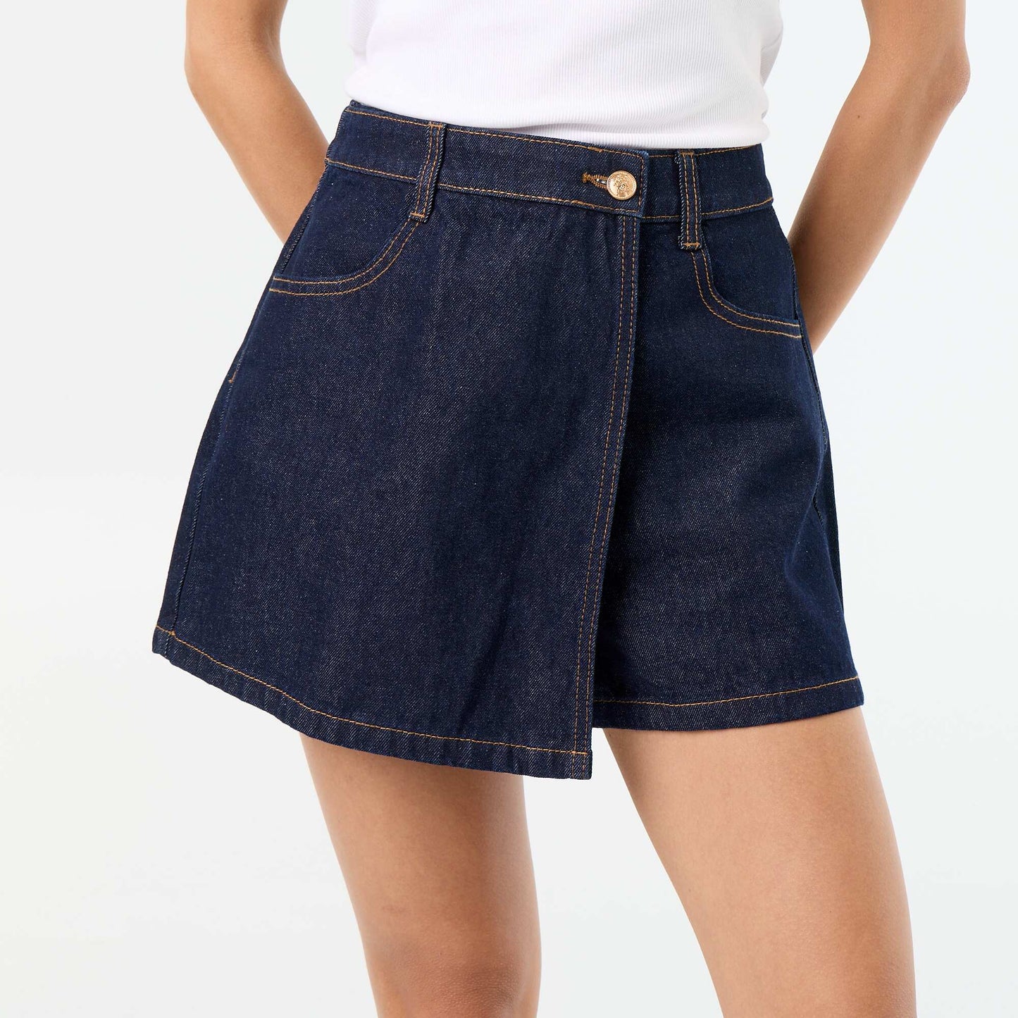 Skort en denim taille haute BLEU