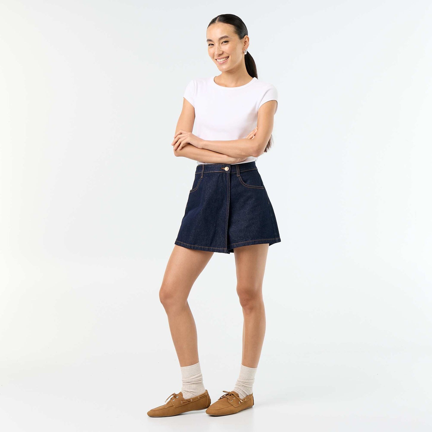 Skort en denim taille haute BLEU