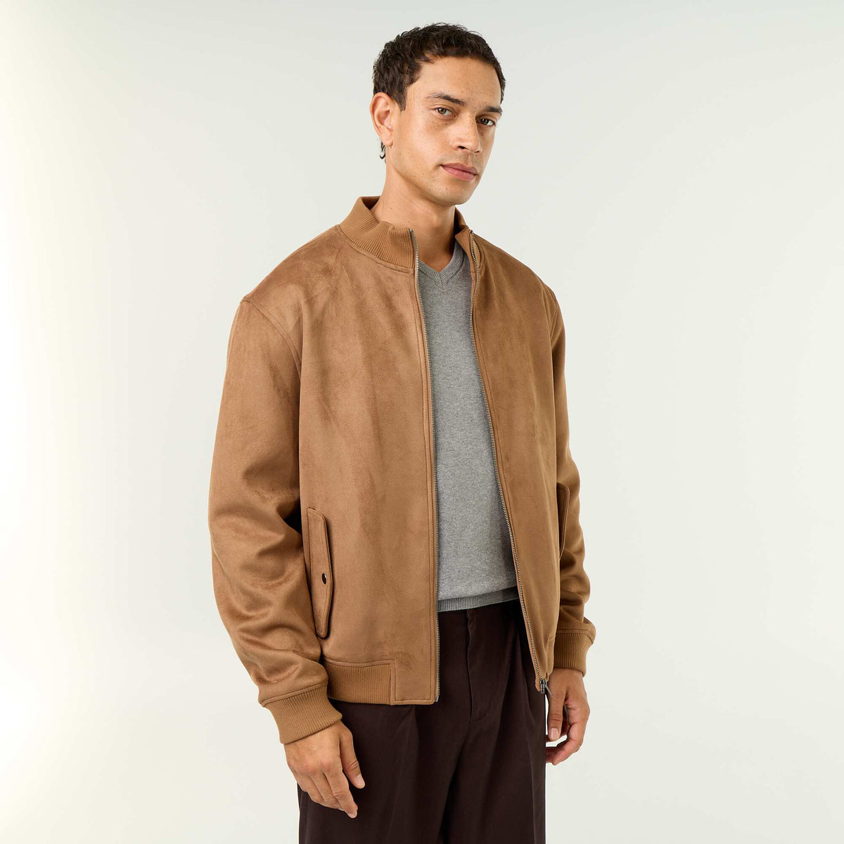 Blouson en suédine zippé MARRON