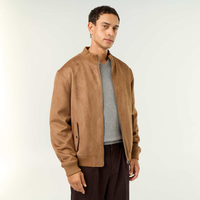 Blouson en suédine zippé MARRON