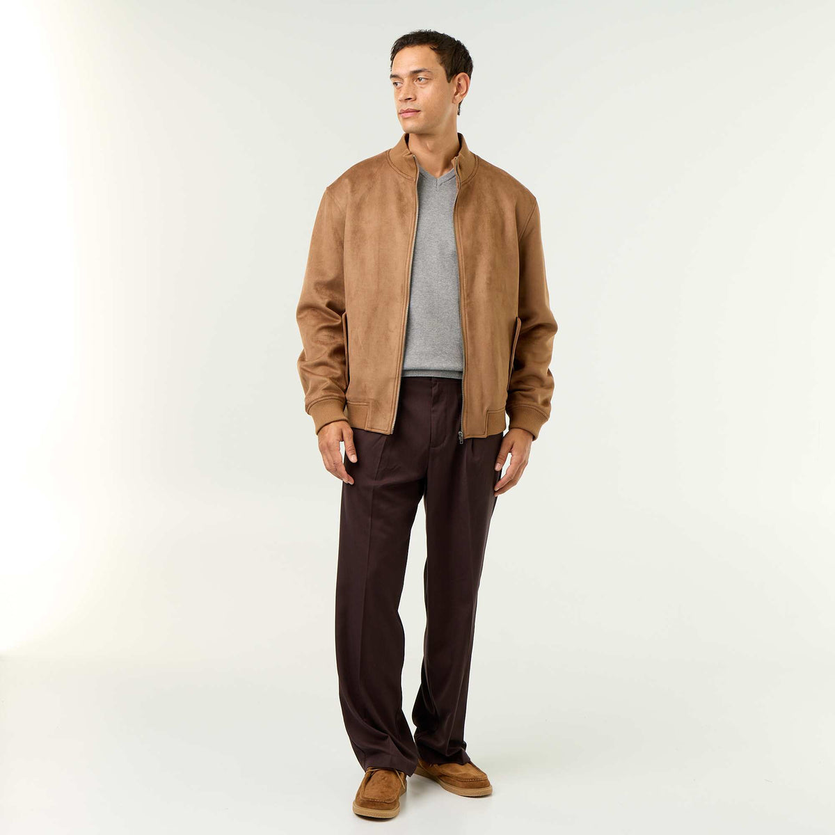 Blouson en suédine zippé MARRON