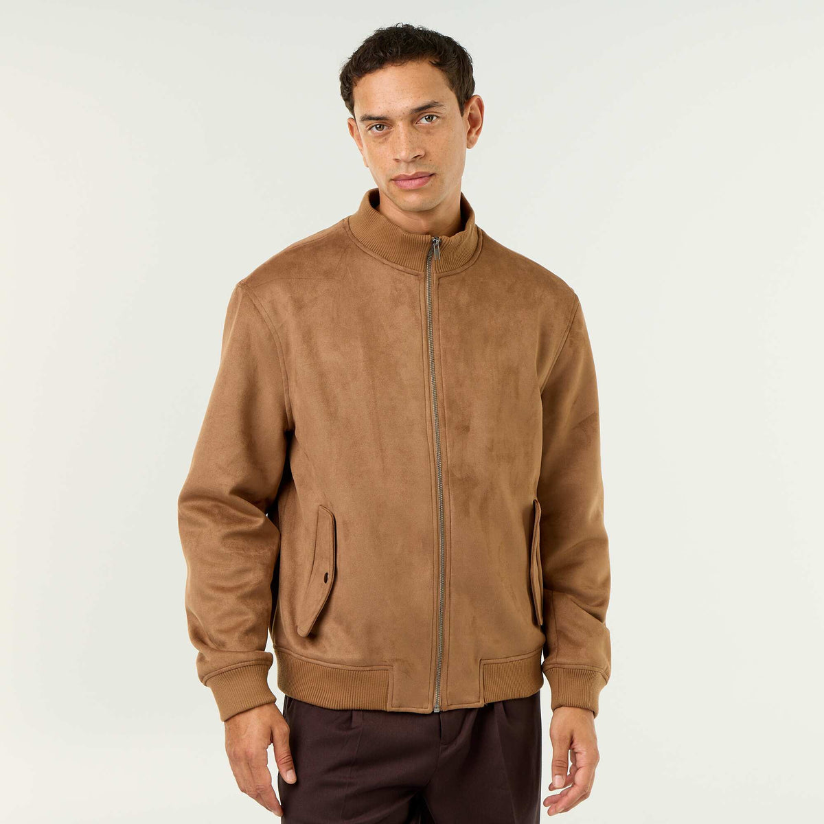 Blouson en suédine zippé MARRON