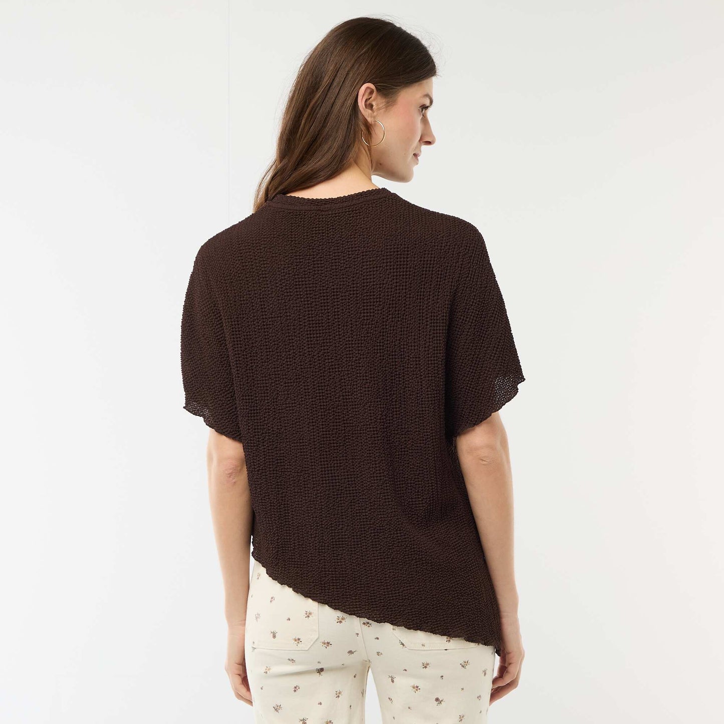 T-shirt en maille à base asymétrique MARRON