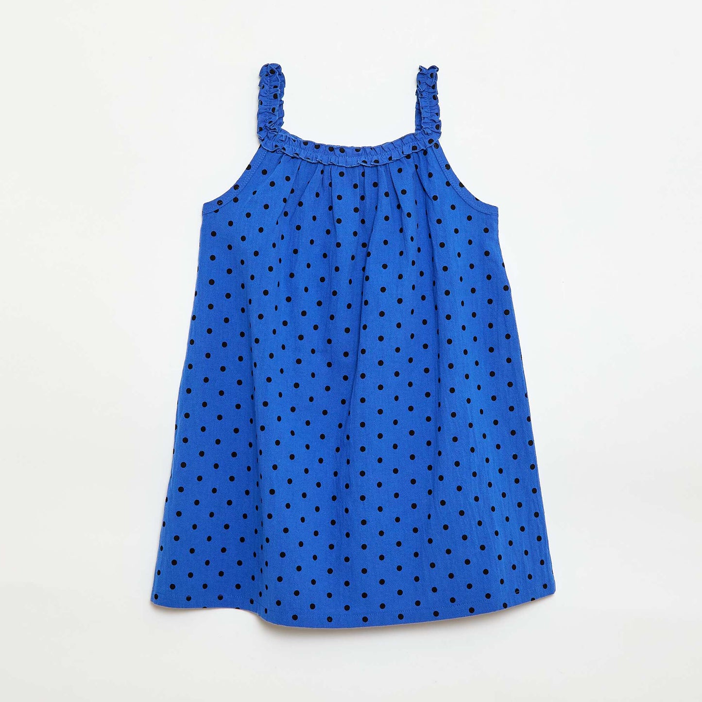 Robe avec bretelles et col volanté BLEU