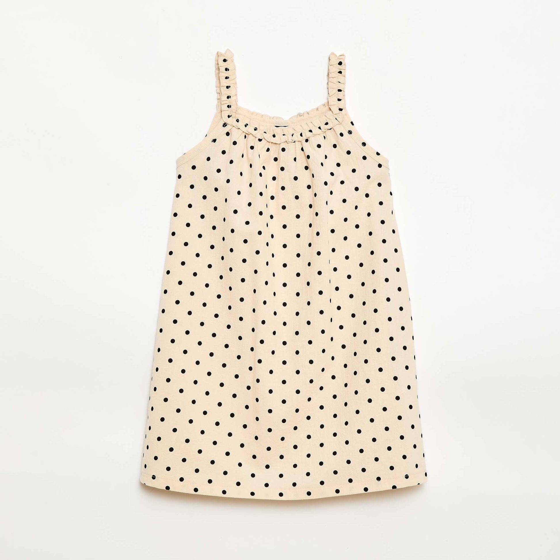 Robe avec bretelles et col volanté BEIGE