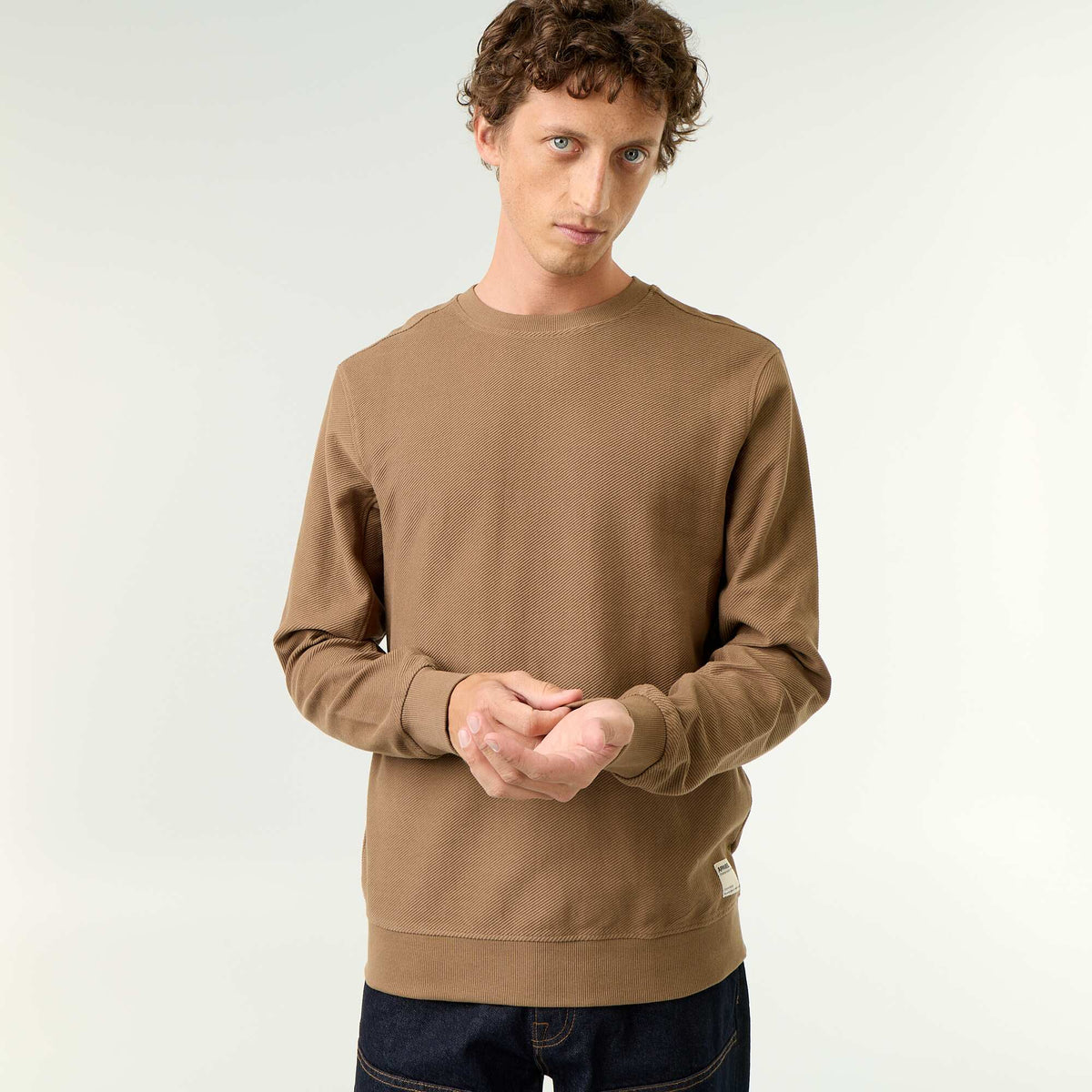 Pull en maille fine jauge côtelée MARRON