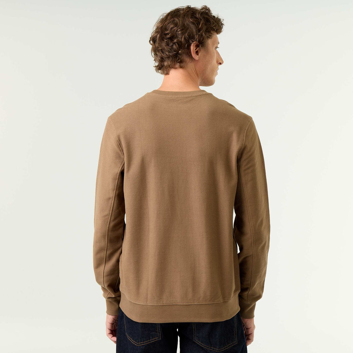 Pull en maille fine jauge côtelée MARRON