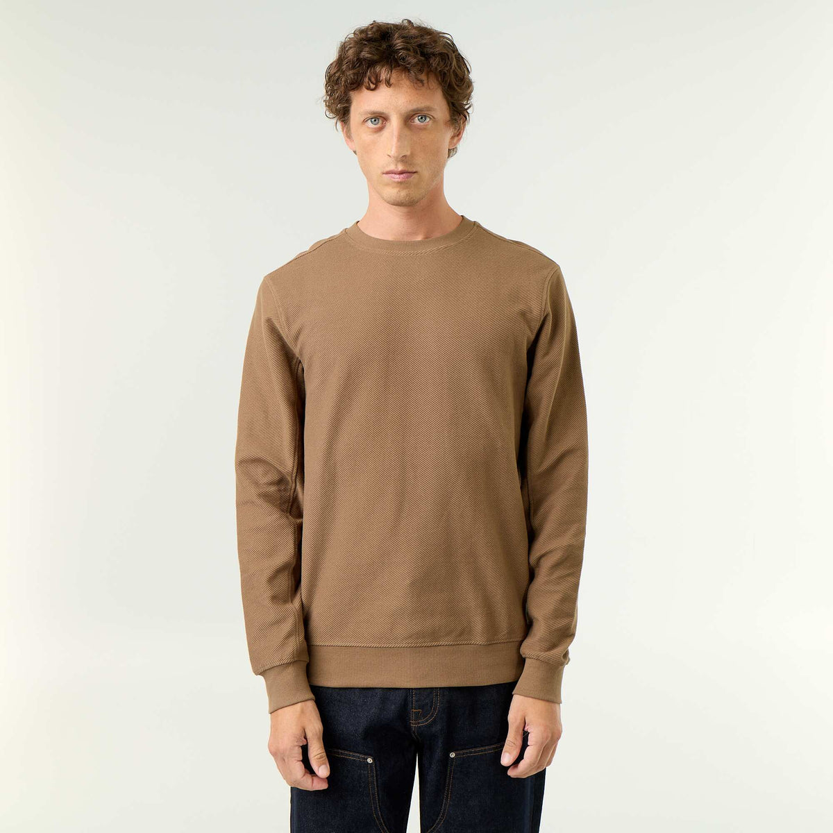 Pull en maille fine jauge côtelée MARRON
