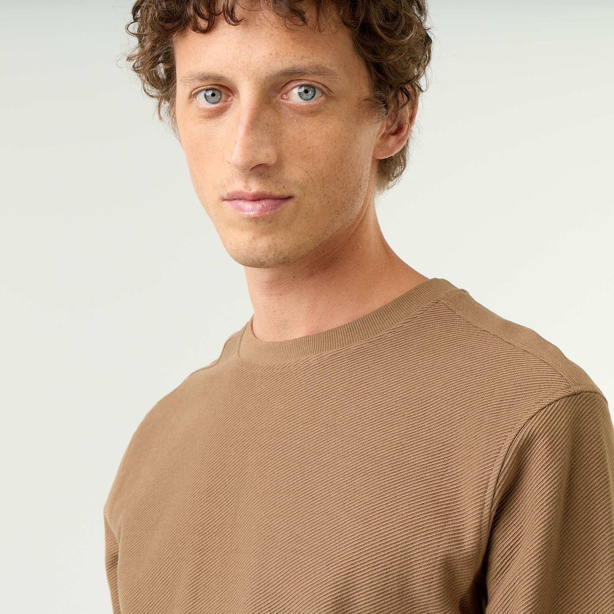 Pull en maille fine jauge côtelée MARRON