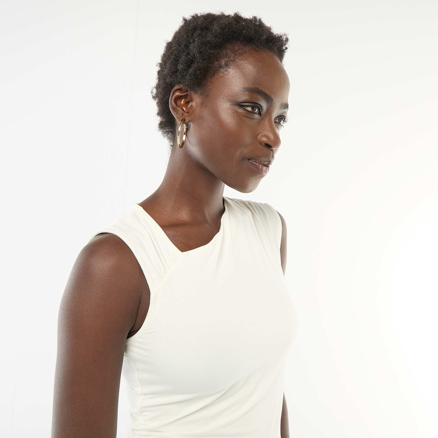 T-shirt stretch uni asymétrique BLANC