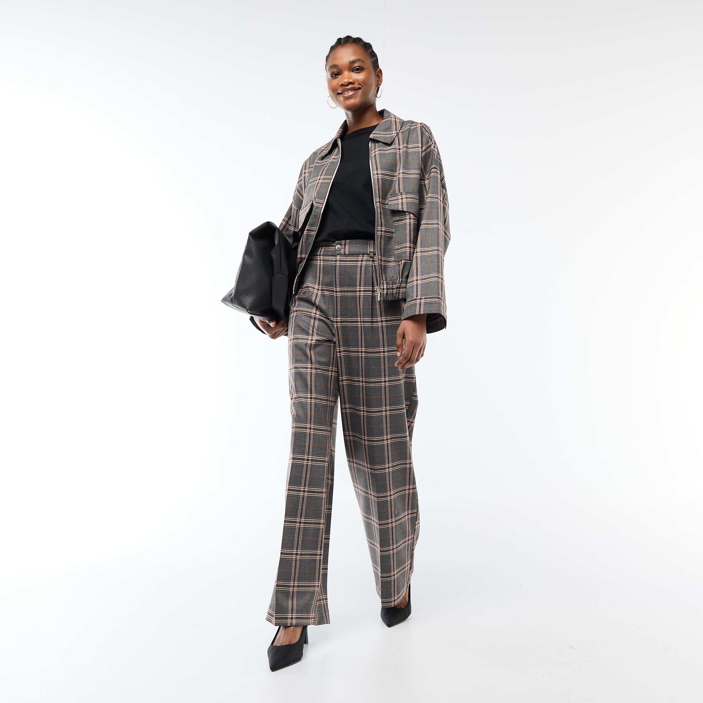 Pantalon à carreaux large fit GRIS