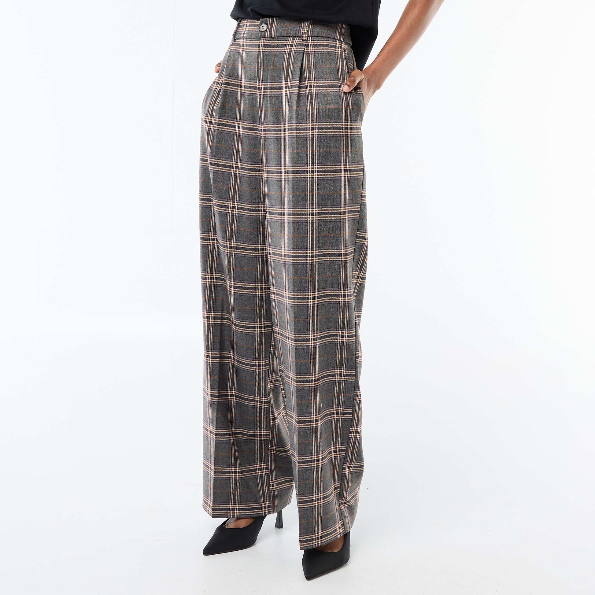 Pantalon à carreaux large fit GRIS