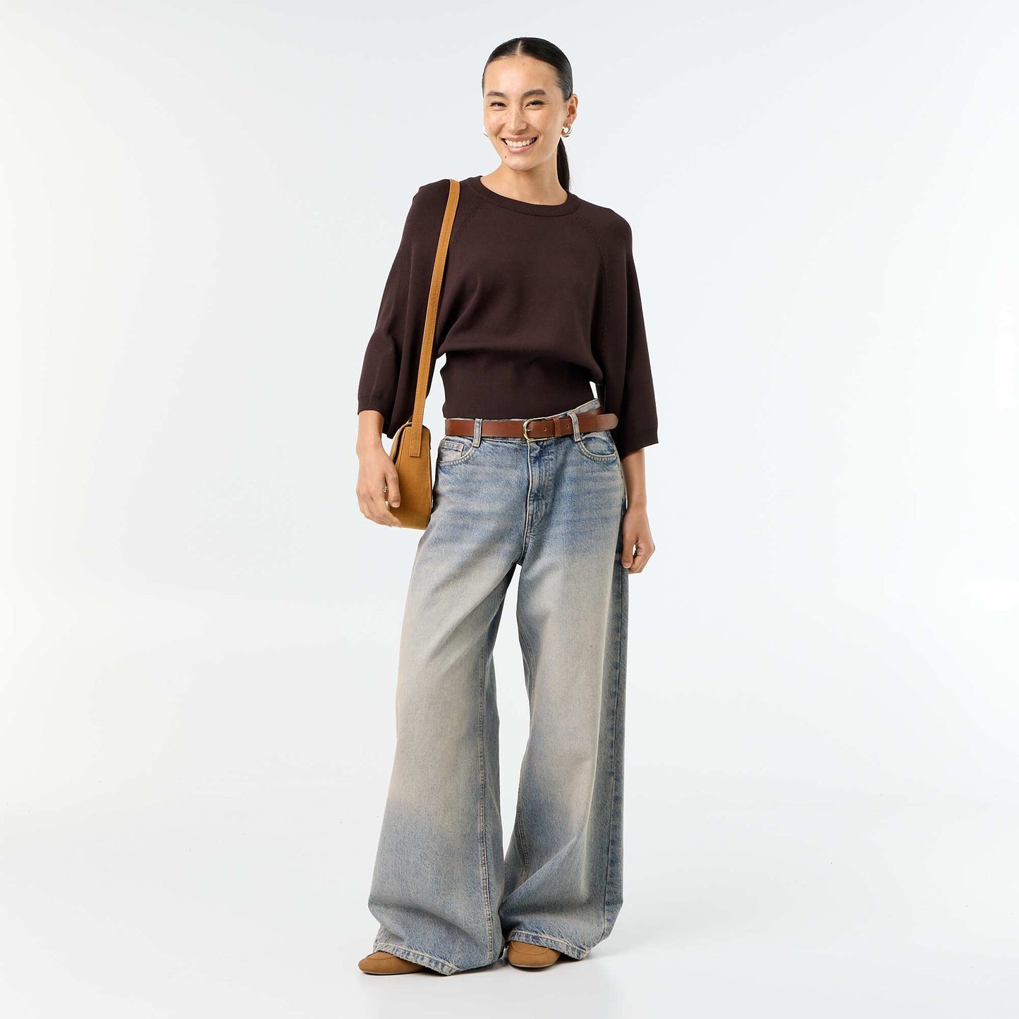 Pull manches courtes 3/4 MARRON
