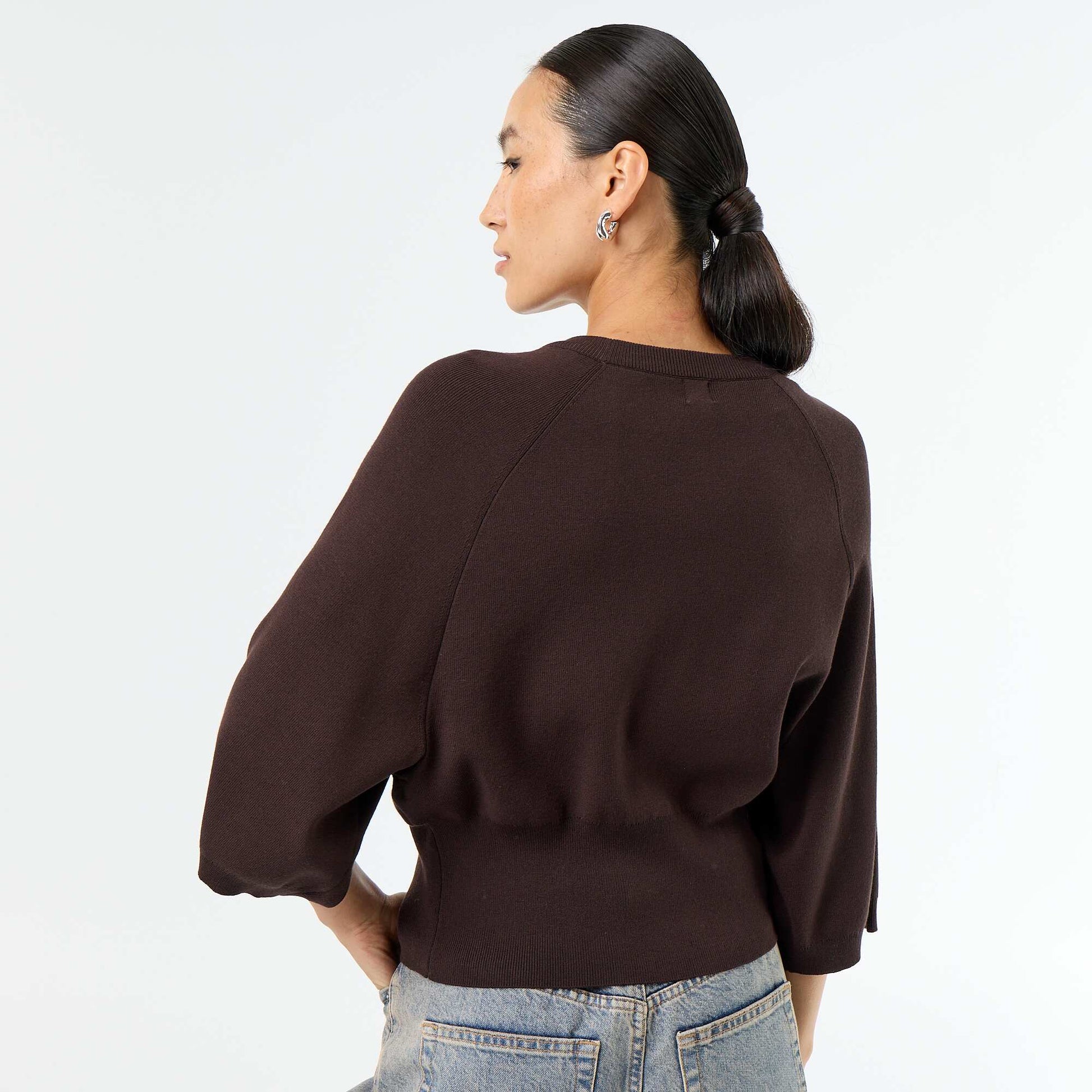 Pull manches courtes 3/4 MARRON