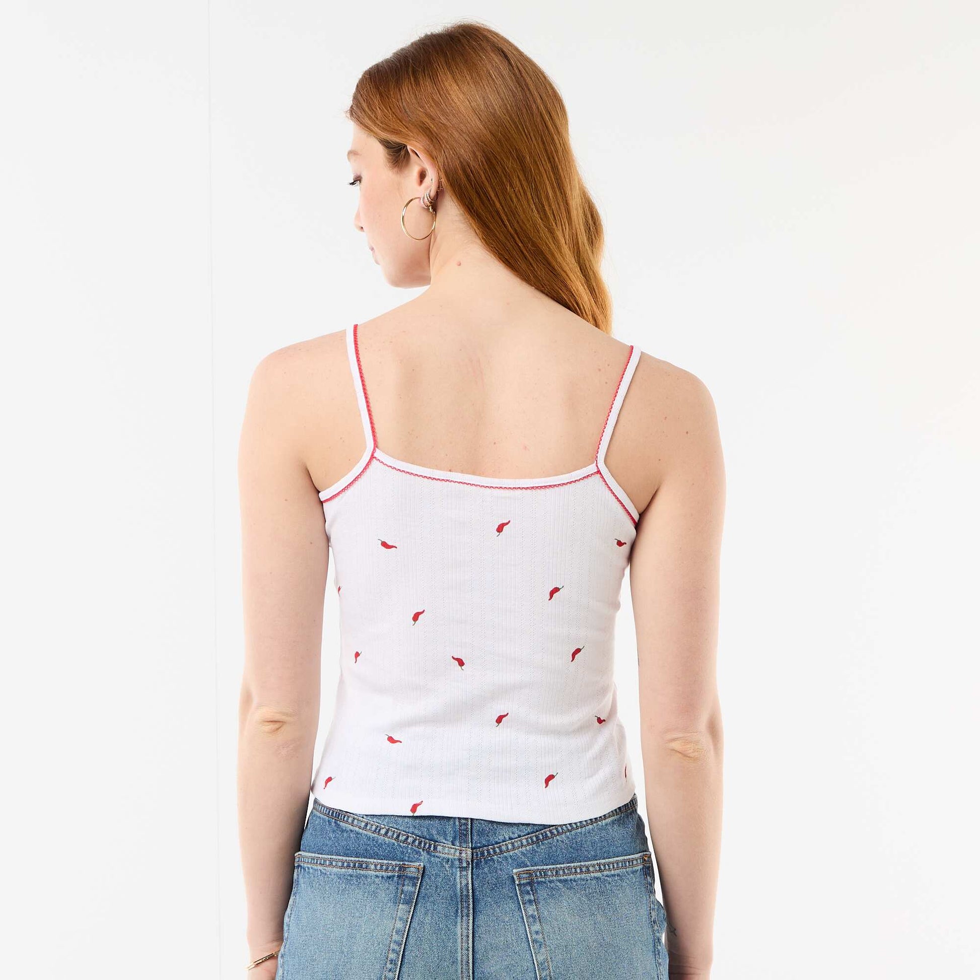 Débardeur en maille pointelle motif 'piment' BLANC