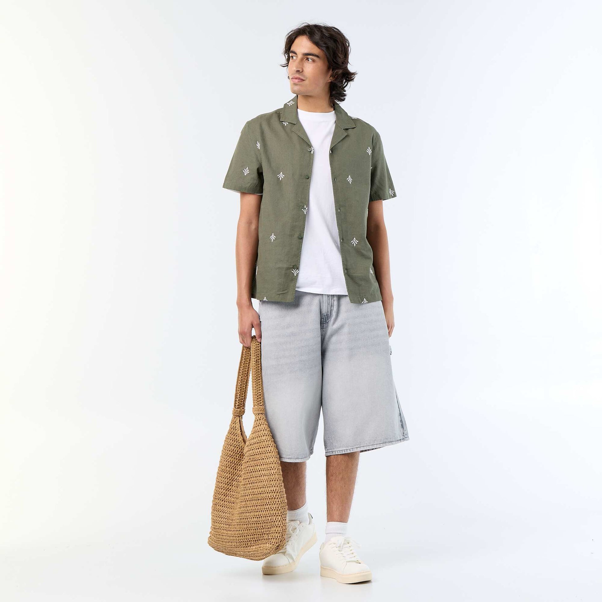 Chemise à manche courtes avec broderies VERT