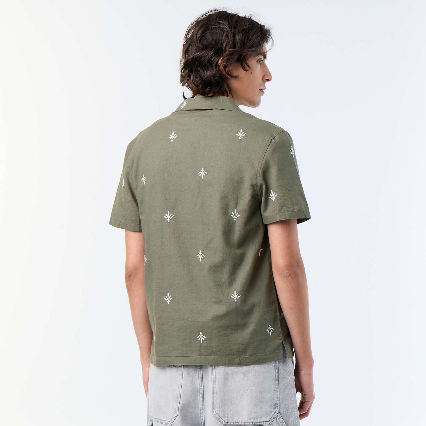 Chemise à manche courtes avec broderies VERT
