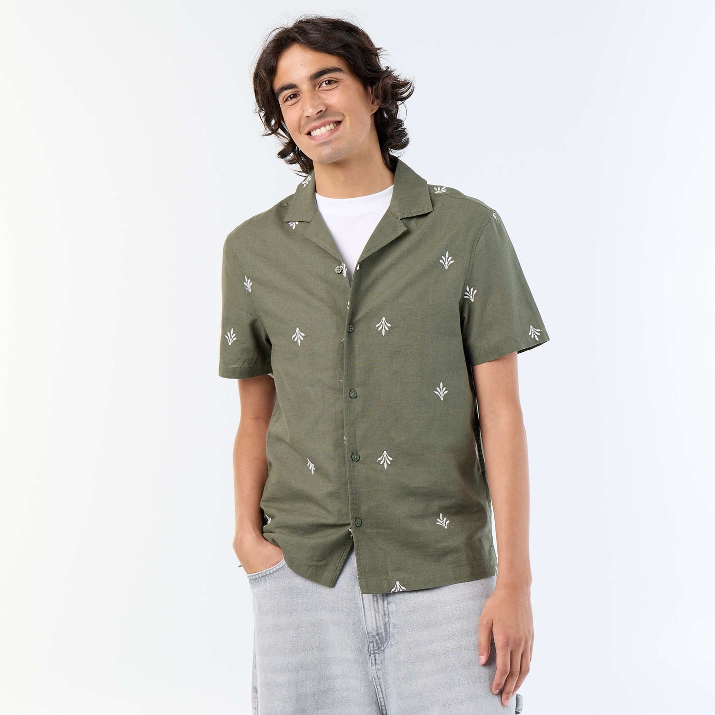 Chemise à manche courtes avec broderies VERT