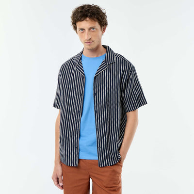 Chemise à manches courtes en maille fantaisie BLEU