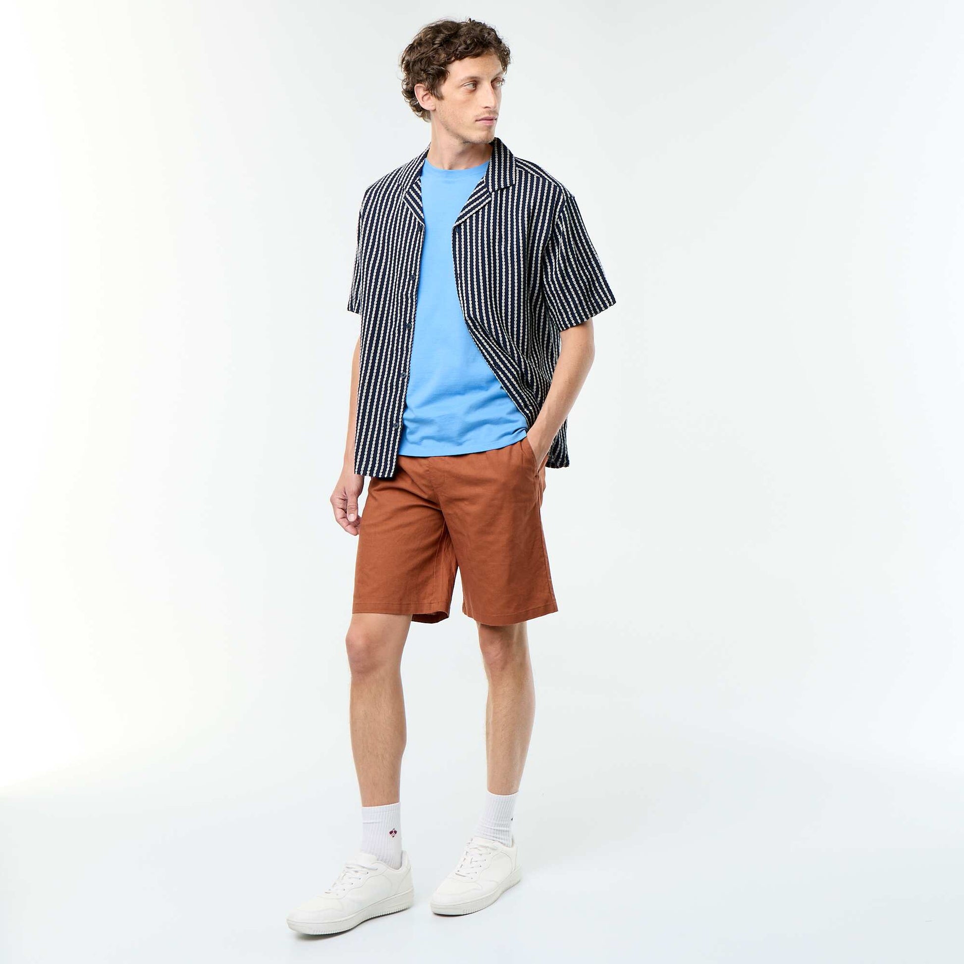 Chemise à manches courtes en maille fantaisie BLEU