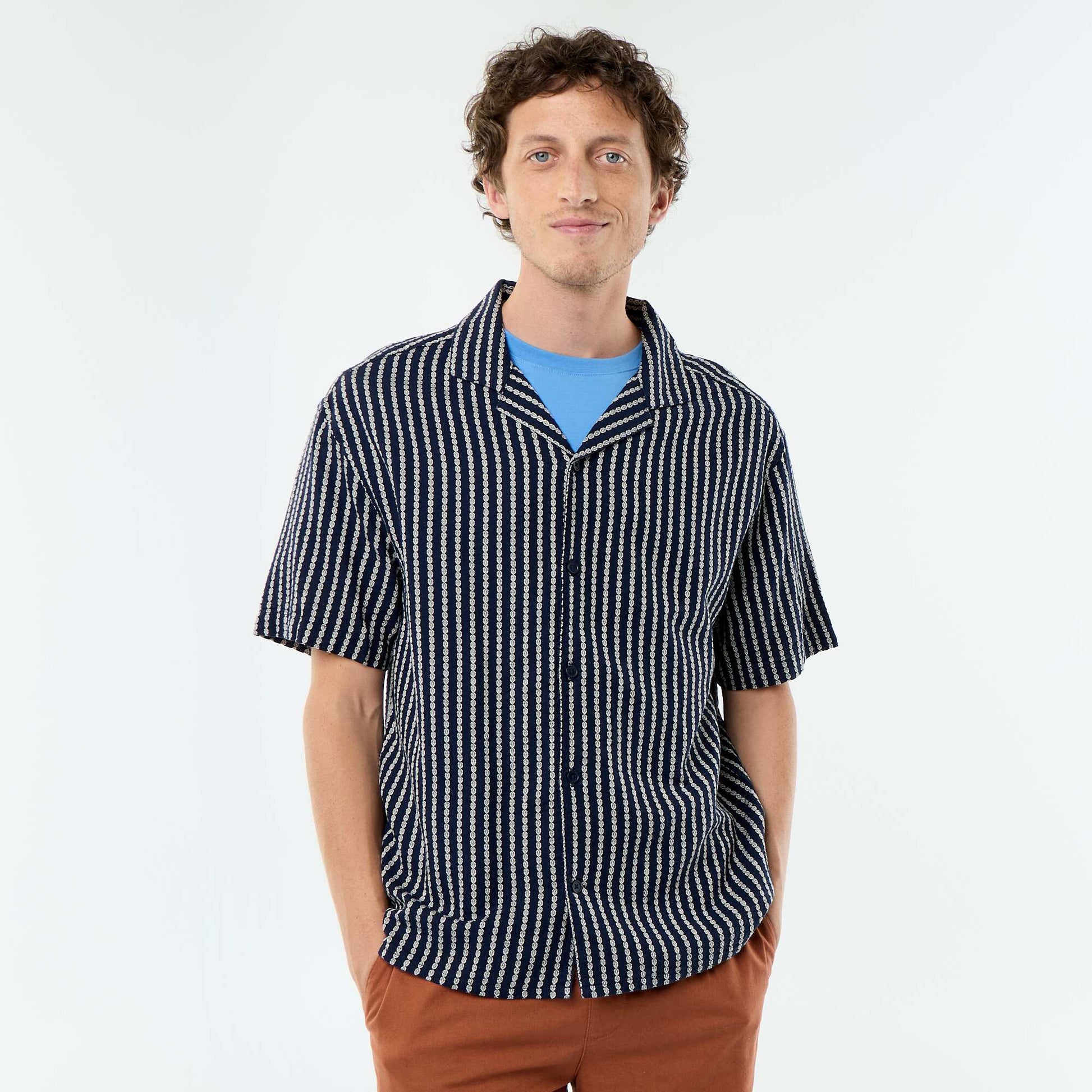 Chemise à manches courtes en maille fantaisie BLEU