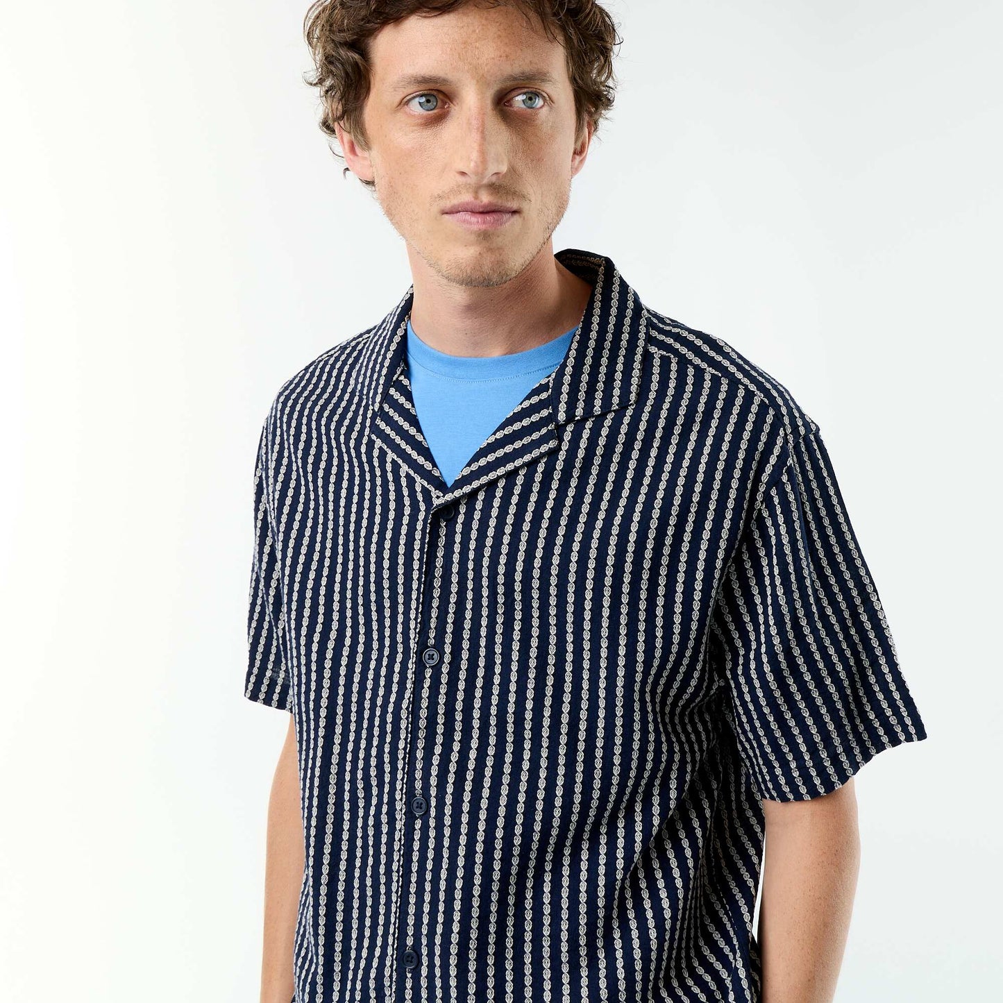 Chemise à manches courtes en maille fantaisie BLEU