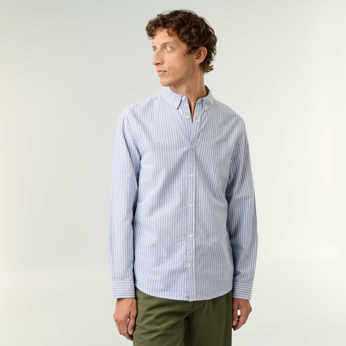 Chemise rayée avec col boutonné BLEU